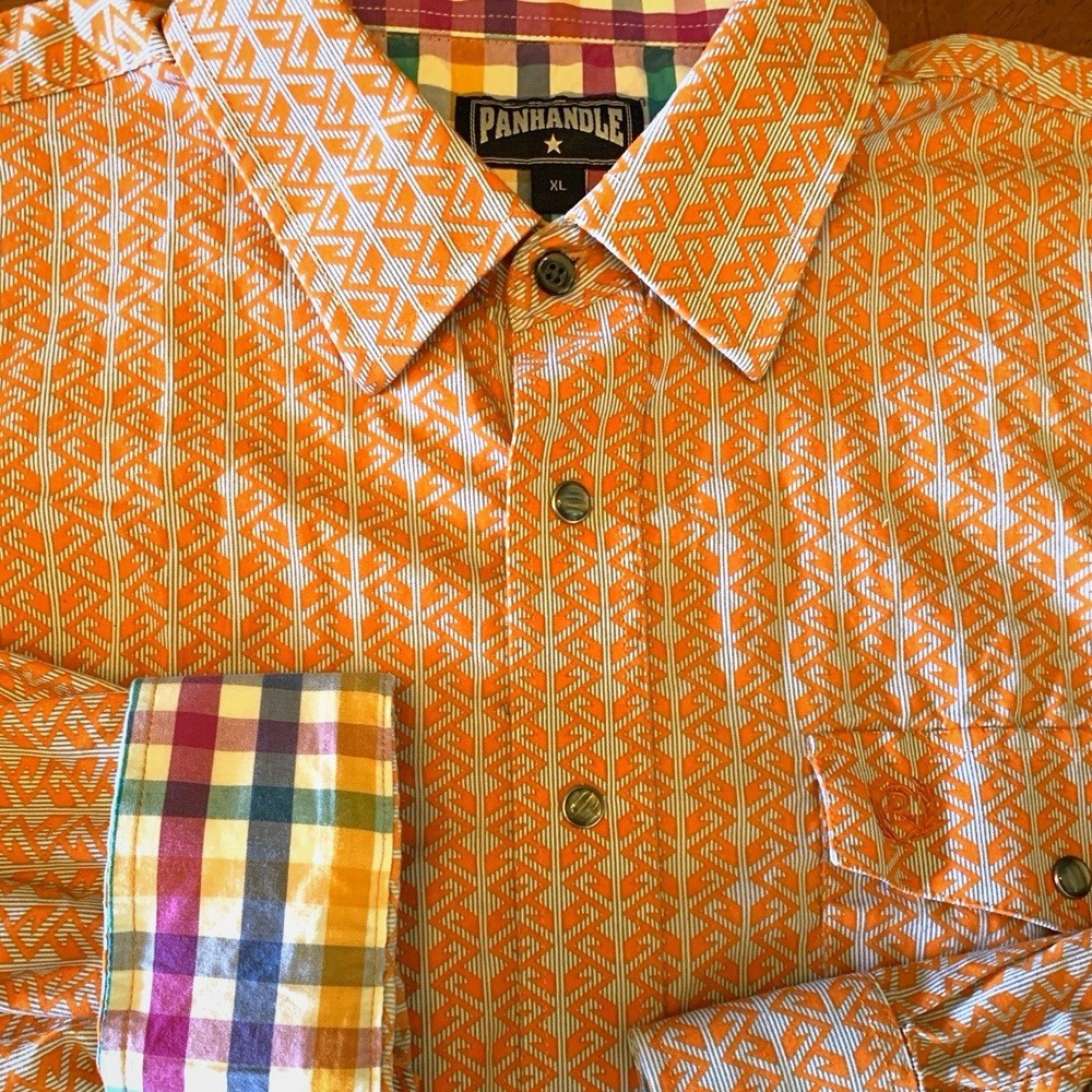 Panhandle Orange Men's XL Long Sleeve Shirt Dark Pearl‎ Snaps Flip Cuff  Cowboy